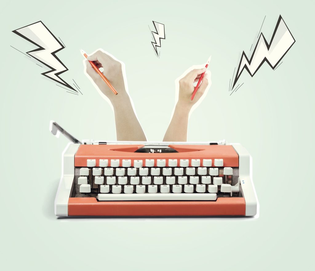 diferencia entre copywriting y redacción de contenidos ilustrada con máquina de escribir